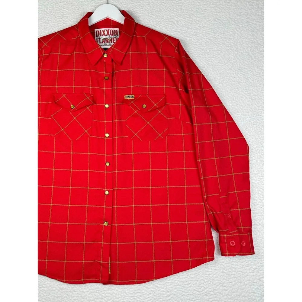Dixxon Flannel Doomsday Shirt Mens Large Red Checkered Western Pocket Snap Front